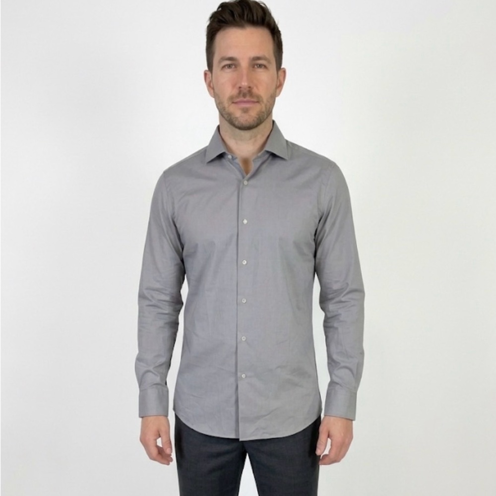 PERRY ELLIS Slim Fit Dress Shirt, Men’s Neck 15.5”, Cement Gray